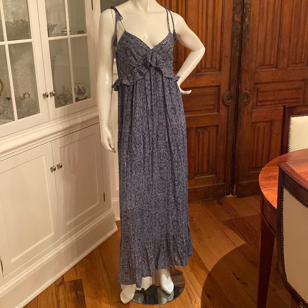 Love Stitch Blue Maxi Dress with Gold Streaks